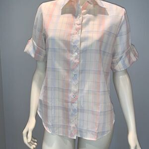 Vintage Shirt Accent Women’s Pastel Plaid Button Down Shirt Size 38